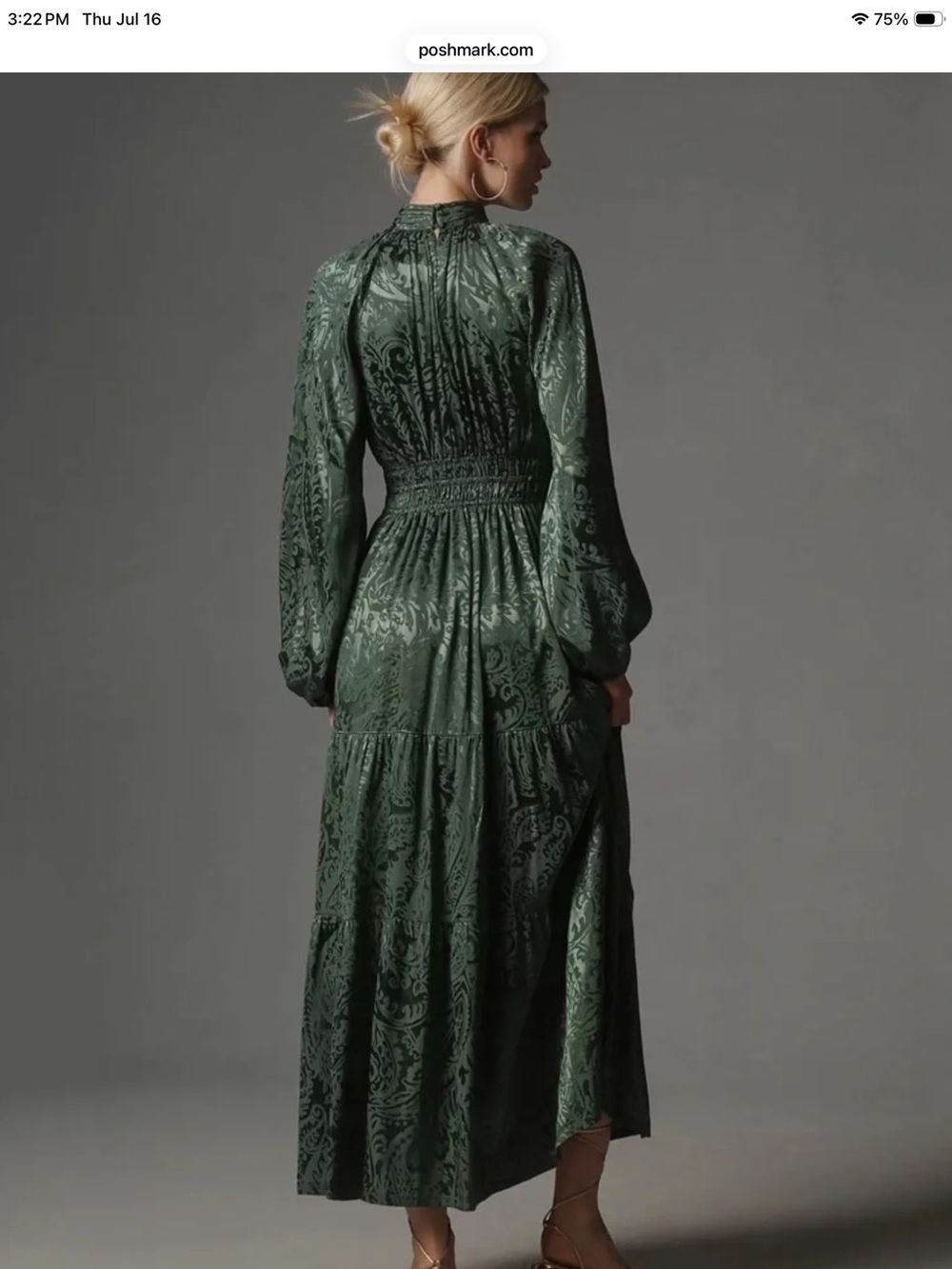 Anthropologie The Somerset Maxi Dress Mock-Neck Edition Small Green Tiered - Picture 16 of 16